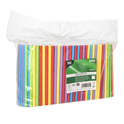 500 Cocktail Trinkhalme, Papier Ø 7 mm · 15 cm farbig sortiert