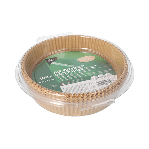 100 Backpapiere Ø 20 cm · 4,5 cm braun für Heißluftfritteusen