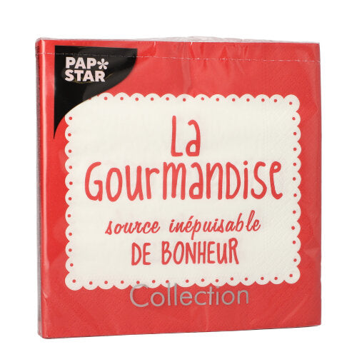 20 Servietten, 3-lagig 1/4-Falz 33 cm x 33 cm rot "La Gourmandise"
