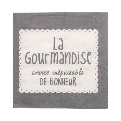 20 Servietten, 3-lagig 1/4-Falz 33 cm x 33 cm grau "La Gourmandise"