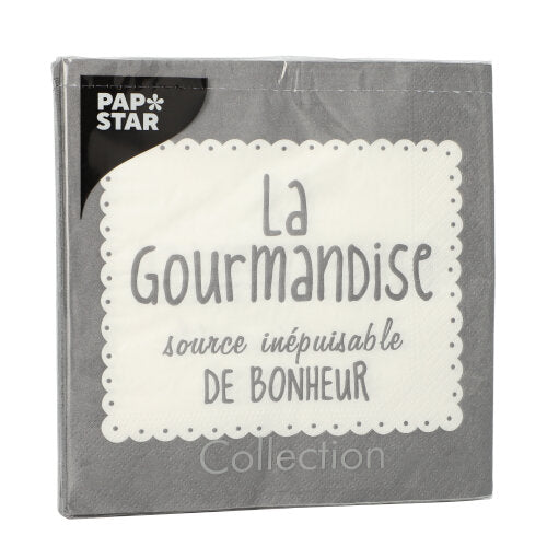 20 Servietten, 3-lagig 1/4-Falz 33 cm x 33 cm grau "La Gourmandise"