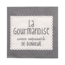 Lade das Bild in den Galerie-Viewer, 20 Servietten, 3-lagig 1/4-Falz 33 cm x 33 cm grau &quot;La Gourmandise&quot;
