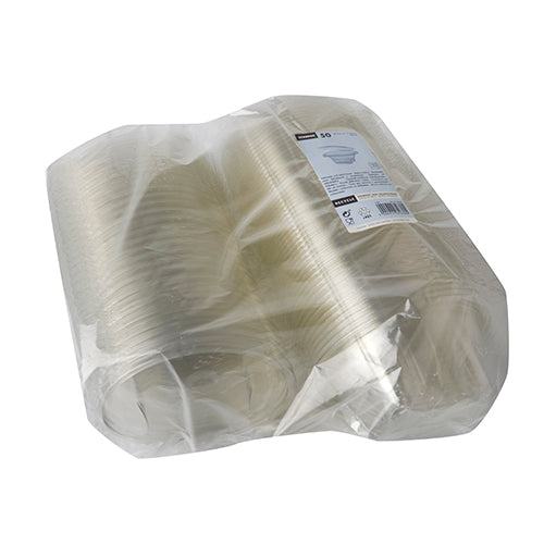 50 Feinkost- und Salatschalen mit Klappdeckel, R-PET rund 500 ml Ø 15,5 cm · 6,8 cm glasklar
