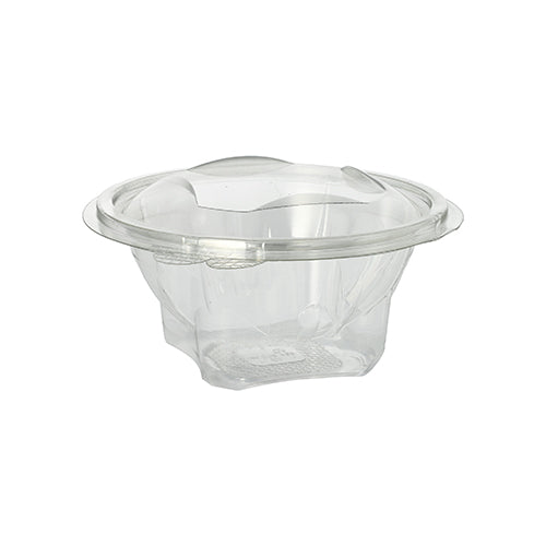 50 Feinkost- und Salatschalen mit Klappdeckel, R-PET rund 500 ml Ø 15,5 cm · 6,8 cm glasklar