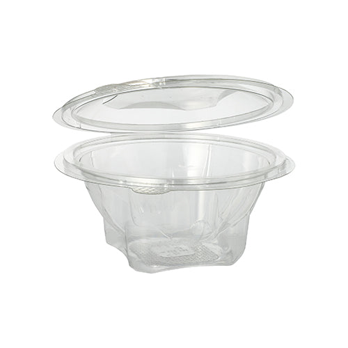 50 Feinkost- und Salatschalen mit Klappdeckel, R-PET rund 500 ml Ø 15,5 cm · 6,8 cm glasklar