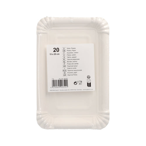 20 Teller, Pappe eckig 13 cm x 20 cm weiss
