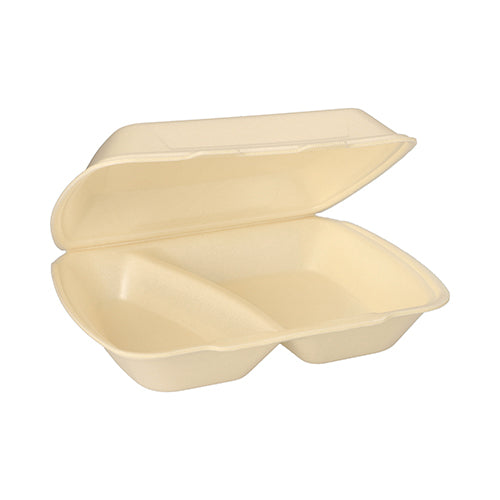 100 Menüboxen mit Klappdeckel, XPS 2-geteilt 7,5 cm x 24,3 cm x 20,8 cm creme