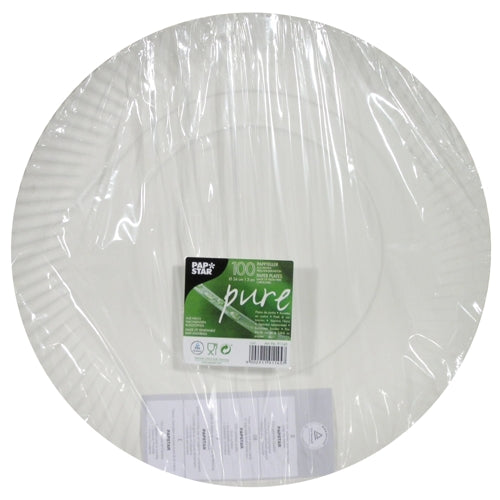 100 Teller, Pappe "pure" rund Ø 34 cm · 3 cm weiss