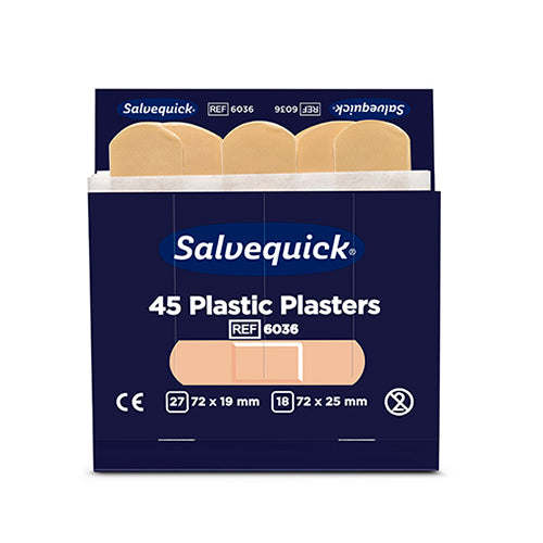 6 Set "Cederroth" Salvequick Plastic Pflaster (45 Stück) braun , wasserabweisend, Refill