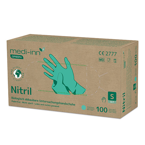 100 "Medi-Inn GREEN" Handschuhe, Nitril puderfrei grün Größe S, biologisch abbaubar