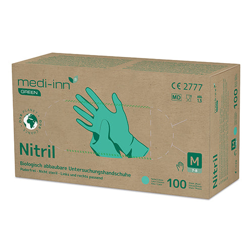 100 "Medi-Inn GREEN" Handschuhe, Nitril puderfrei grün Größe M, biologisch abbaubar