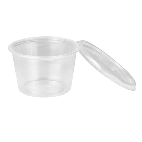 50 Dressingbecher mit Deckel, PP rund 100 ml Ø 7 cm · 4,4 cm transparent
