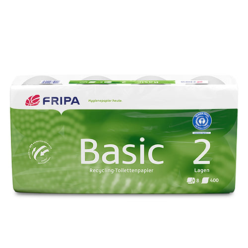 8 Rollen Toilettenpapier, 2-lagiges Tissue 12 cm x 11,5 cm weiss "Basic" 250 Blatt
