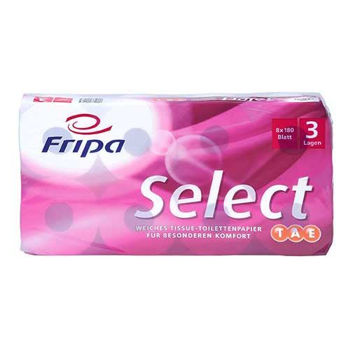 8 Rollen Toilettenpapier, 3-lagiges Tissue Ø 12 cm · 13 cm x 9,8 cm hochweiss "Select TAE" 180 Blatt