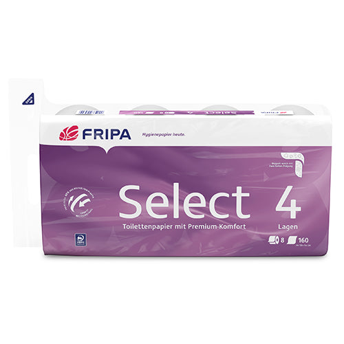 8 Rollen Toilettenpapier, 4-lagiges Tissue Ø 12 cm · 13,8 cm x 9,8 cm hochweiss "Select" 160 Blatt