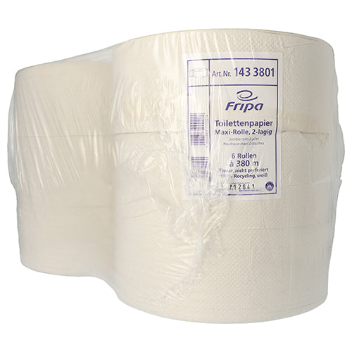 6 Rollen Toilettenpapier, 2-lagiges Tissue Ø 26 cm · 380 m x 10 cm weiss "Maxi Rollen"
