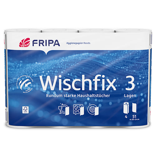 4 Rollen Küchenrollen 3-lagig 26 cm x 23,8 cm weiss "Wischfix" 51 Blatt