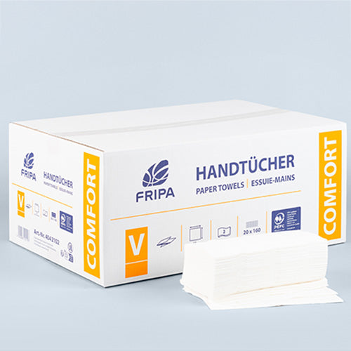 3200 Blatt Handtuchpapier V-Falz 23 cm x 25 cm hochweiss "Comfort" 2-lagig (20x160)