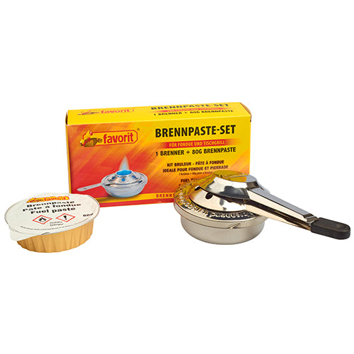 "favorit" Sicherheits-Brennpaste Set, 80 gr Brennpaste inkl. verstellbarem Brenner, silber