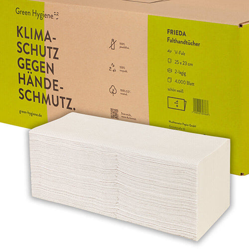 4000 Blatt "Green Hygiene" Handtuchpapier "FRIEDA" V-Falz 23 cm x 25 cm 2-lagig (20x200)