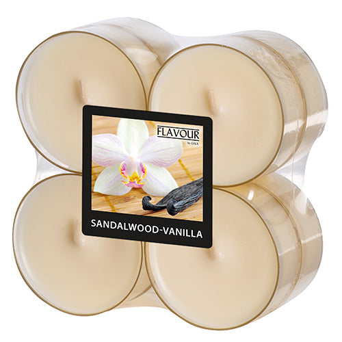 8 "Flavour by GALA" Maxi Duftlichte Ø 59 mm · 24 mm elfenbein - Sandalwood-Vanilla Polycarbonathülle