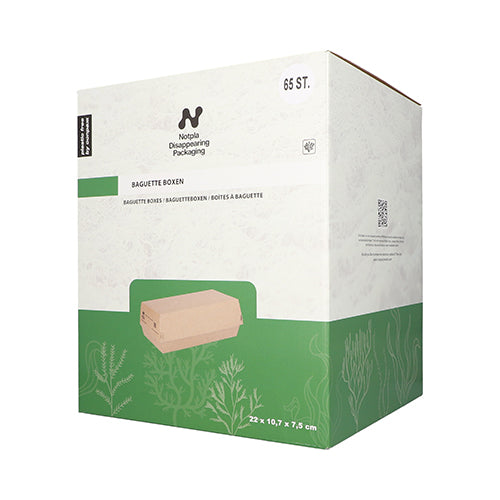 65 Baguetteboxen, Pappe "NOTPLA" 7,5 cm x 10,7 cm x 22 cm braun