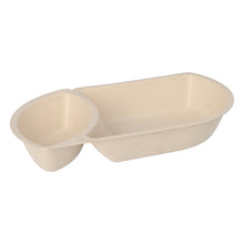 Lade das Bild in den Galerie-Viewer, 50 Snacktrays Zuckerrohr 2-geteilt 3,6 cm x 12,4 cm x 22,4 cm natur
