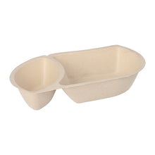 Lade das Bild in den Galerie-Viewer, 50 Snacktrays Zuckerrohr 2-geteilt 3,6 cm x 11 cm x 19,4 cm natur
