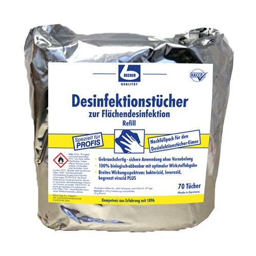 70 "Dr. Becher" Desinfektionstücher 29 cm x 30 cm weiss zur Flächendesinfektion (Nachfüllpack)