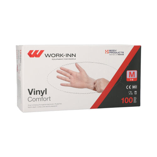 100 "WORK-INN/PS" Handschuhe, Vinyl puderfrei "Comfort" transparent Größe M