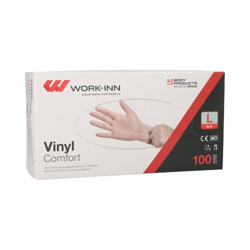 100 "WORK-INN/PS" Handschuhe, Vinyl puderfrei "Comfort" transparent Größe L