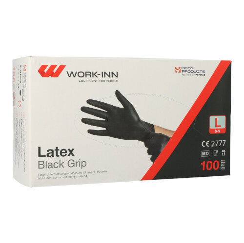 100 "WORK-INN/PS" Handschuhe, Latex puderfrei "Black Grip" schwarz Größe L