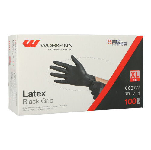 100 "WORK-INN/PS" Handschuhe, Latex puderfrei "Black Grip" schwarz Größe XL