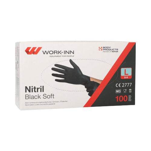 100 "WORK-INN/PS" Handschuhe, Nitril puderfrei "Black Soft" schwarz Größe L