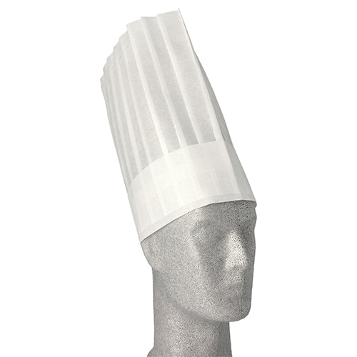 5 "WORK-INN/-PS" Kochmützen, Vlies 30 cm x 28 cm weiss "Toskana" größenverstellbar, gelegte Falten