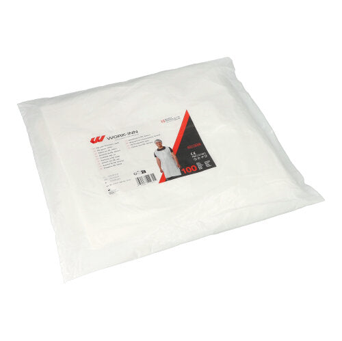 100 "WORK-INN/-PS" Latz-Schürzen, LDPE 125 cm x 67,5 cm weiss