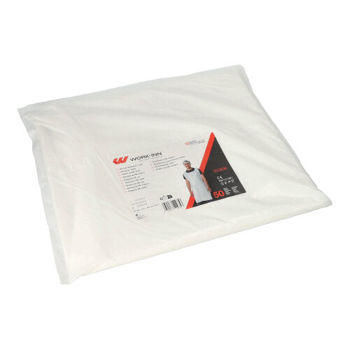 50 "WORK-INN/-PS" Latz-Schürzen, LDPE 130 cm x 75 cm weiss