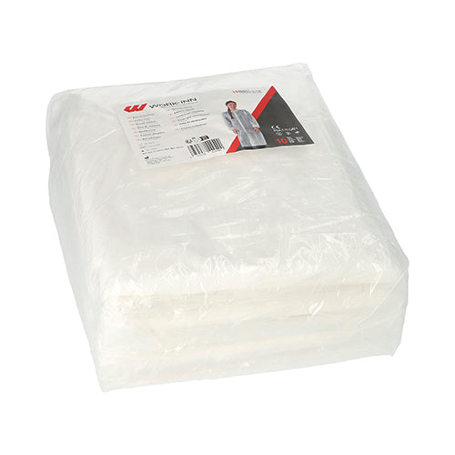 10 "WORK-INN/PS" Besuchermäntel, PP 142 cm x 112 cm weiss mit Druckknöpfen