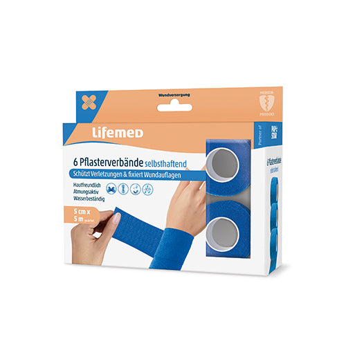 6 Rollen Pflaster / Bandagen selbsthaftend 5 m x 5 cm blau