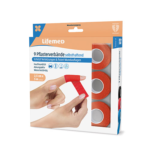 9 Rollen Pflaster / Bandagen selbsthaftend 5 m x 2,5 cm rot