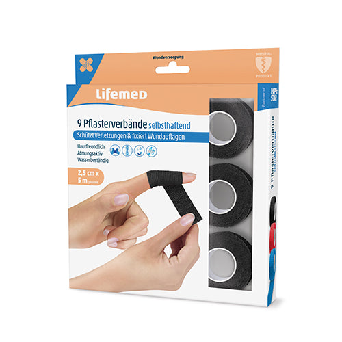 9 Rollen Pflaster / Bandagen selbsthaftend 5 m x 2,5 cm schwarz