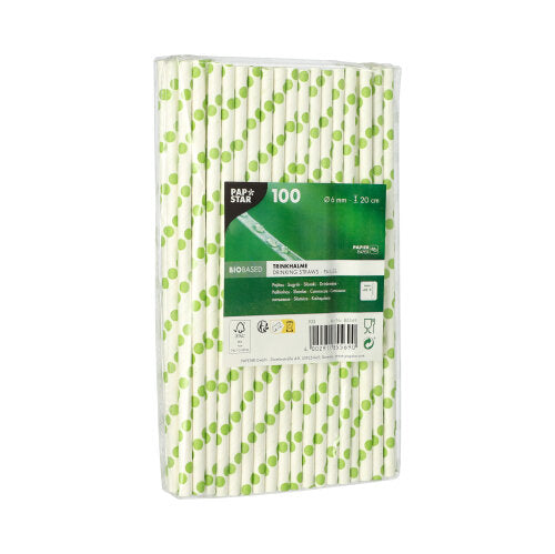100 Trinkhalme, Papier Ø 6 mm · 20 cm "green Dots"