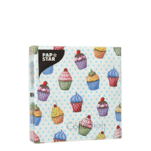 20 Servietten, 3-lagig 1/4-Falz 25 cm x 25 cm "Cupcakes"