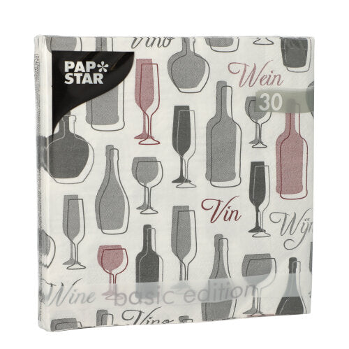 30 Servietten, 3-lagig 1/4-Falz 33 cm x 33 cm grau "Wine"